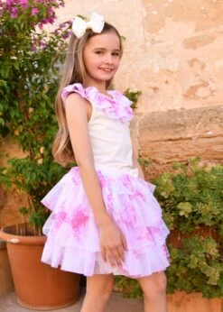 Abbie Roses Tulle Skirt Snowdrop/Pink -Angels-Face Shop Abbie Skirt Snowdrop Campaign 1
