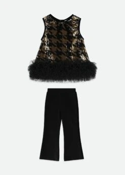 Amber Sequin Top And Trouser Set Black/Gold