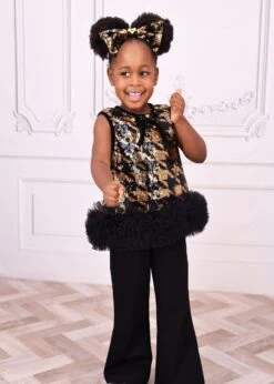 Amber Sequin Top And Trouser Set Black/Gold -Angels-Face Shop Amber Set Black Gold Lifestyle 1