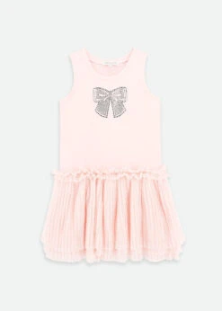 Austin Crystal Bow Tulle Dress Pale Pink