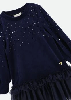Bijou Crystal Velour Dress Navy 12 Bijou Crystal Velour Dress Navy -Angels-Face Shop Bijou Dress Navy Detail