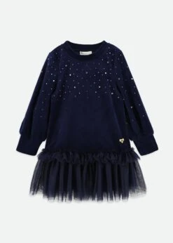 Bijou Crystal Velour Dress Navy