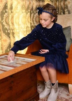 Bijou Crystal Velour Dress Navy 11 Bijou Crystal Velour Dress Navy -Angels-Face Shop Bijou Dress Navy Lifestyle