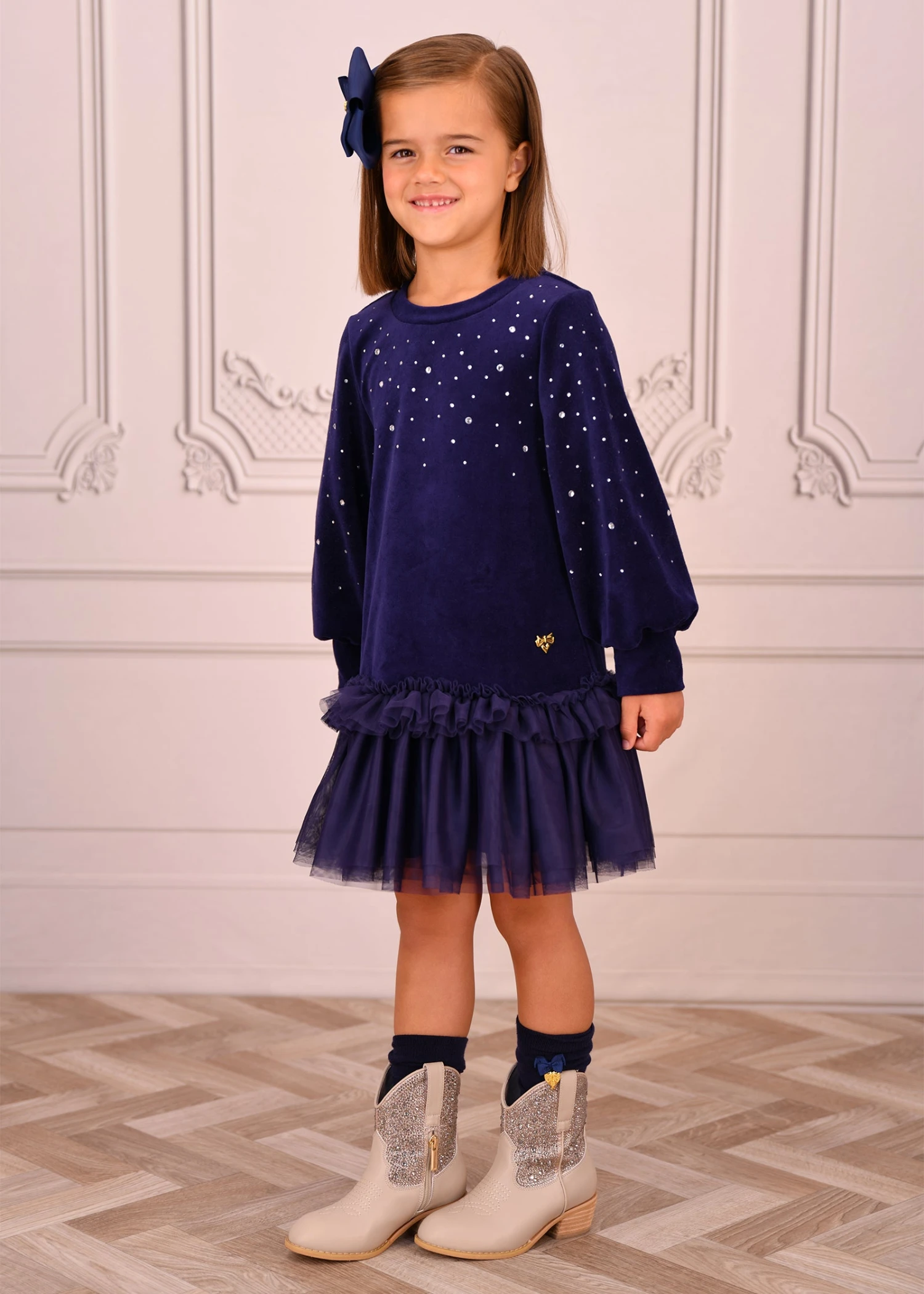 Bijou Crystal Velour Dress Navy 2 Bijou Crystal Velour Dress Navy - Image 2