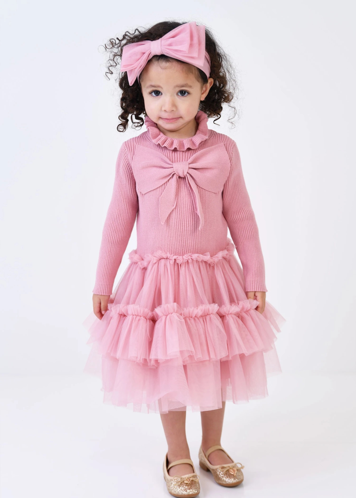 Bliss Baby Knitted And Tulle Dress Tea Rose 2 Bliss Baby Knitted And Tulle Dress Tea Rose - Image 2