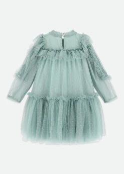 Brandice Spotted Tulle Dress Duck Egg -Angels-Face Shop Brandice Dress Duckegg Back