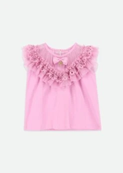 Bubbles Ruffle Neck Top Orchid