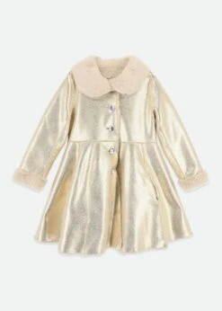 Dazzle Metallic Fur Long Coat Gold