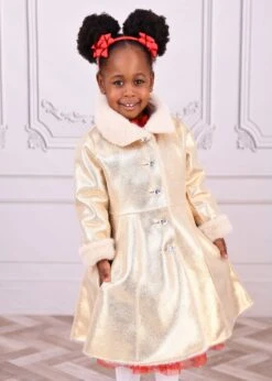 Dazzle Metallic Fur Long Coat Gold -Angels-Face Shop Dazzle Coat Gold lifestyle