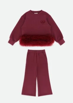 Deonne Tulle Trim Top And Jogger Set Burgundy