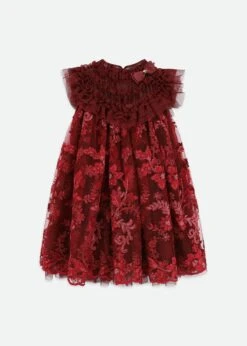 Dominique Flower Embroidery Dress Burgundy