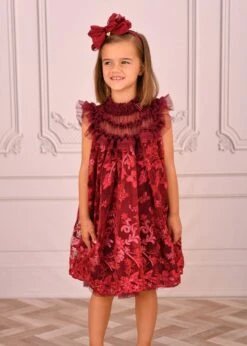Dominique Flower Embroidery Dress Burgundy -Angels-Face Shop Dominique Dress Burgundy Lifestyle 1