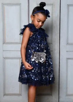 Dominique Flower Sequin Dress Navy -Angels-Face Shop Dominique Dress Navy Lifestyle 1