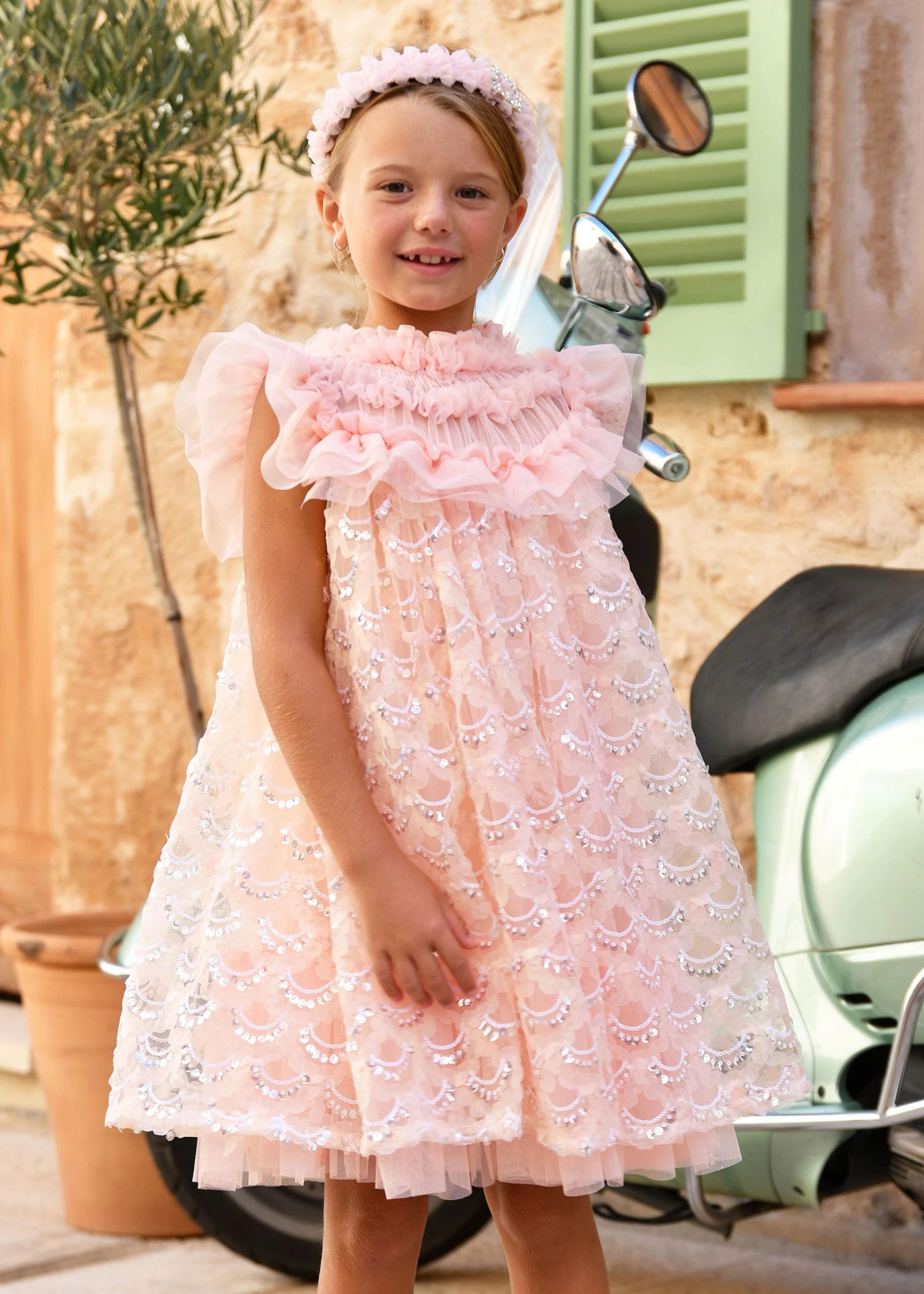 Dominique Sequin Dress Peach 2 Dominique Sequin Dress Peach - Image 2