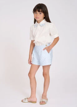 Elouise Sslv Blouse White Blue -Angels-Face Shop Elouise White Blue Blouse Lifestyle