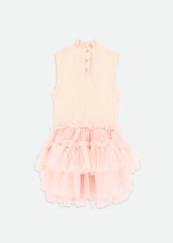 Eunice Sleeveless Knit With Tulle Dress Peach -Angels-Face Shop Eunice Dress Peach Back
