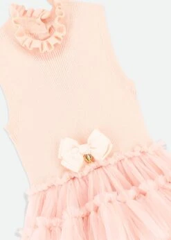 Eunice Sleeveless Knit With Tulle Dress Peach -Angels-Face Shop Eunice Dress Peach Detail