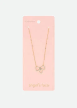 Heart Bow Necklace Gold -Angels-Face Shop Heart Necklace Gold Front2