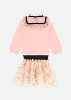 Juni Flock Dotted Tulle Top/Skirt Set Blush Pink -Angels-Face Shop Juni Set Blush Back