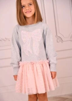 Juniper Sweat Dress With Heart Tulle Bow Grey 7 Juniper Sweat Dress With Heart Tulle Bow Grey -Angels-Face Shop Junper Dress Grey Lifestyle 2