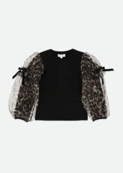 Lila Leopard Tulle Sleeve Top Black