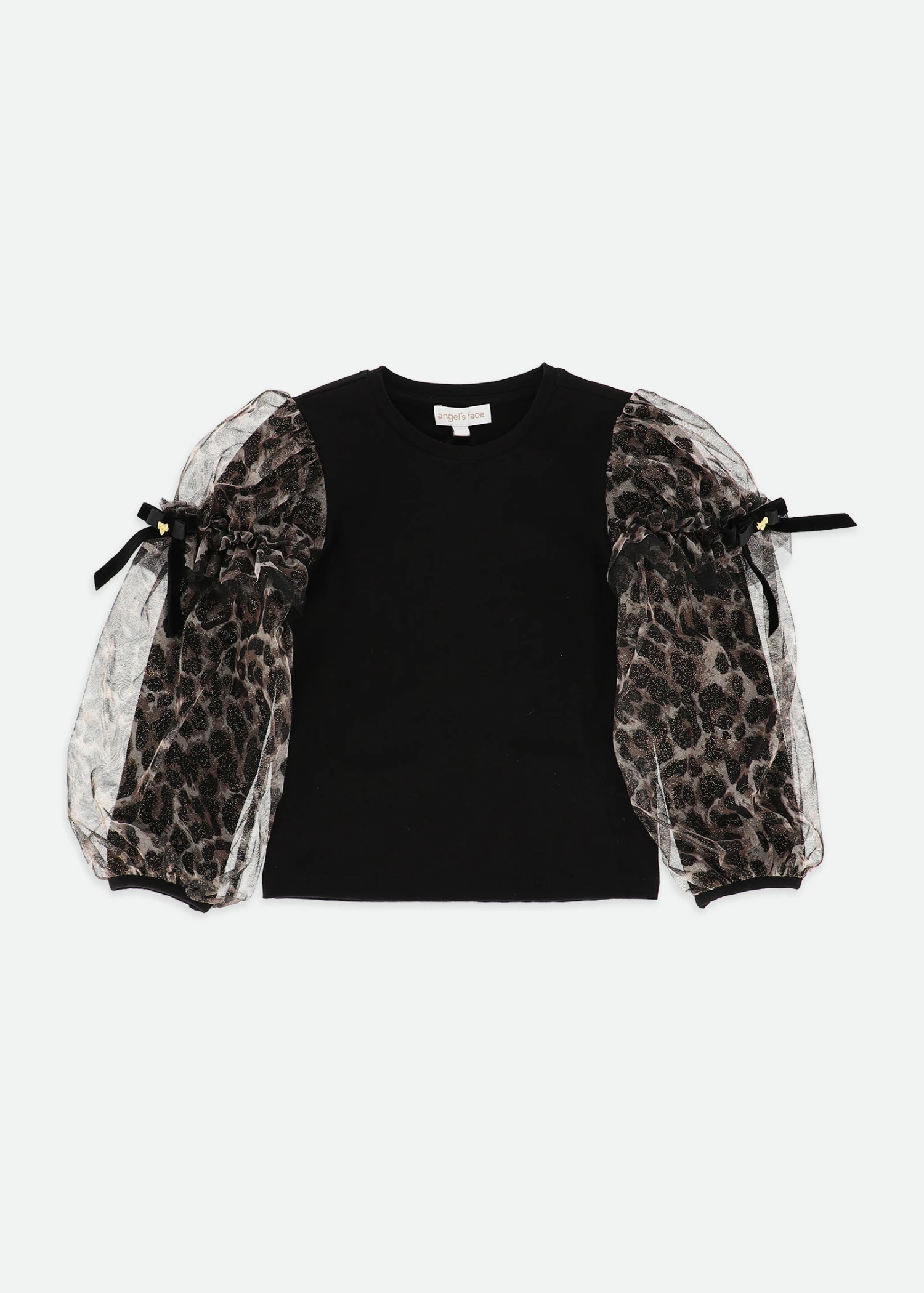Lila Leopard Tulle Sleeve Top Black 1 Lila Leopard Tulle Sleeve Top Black