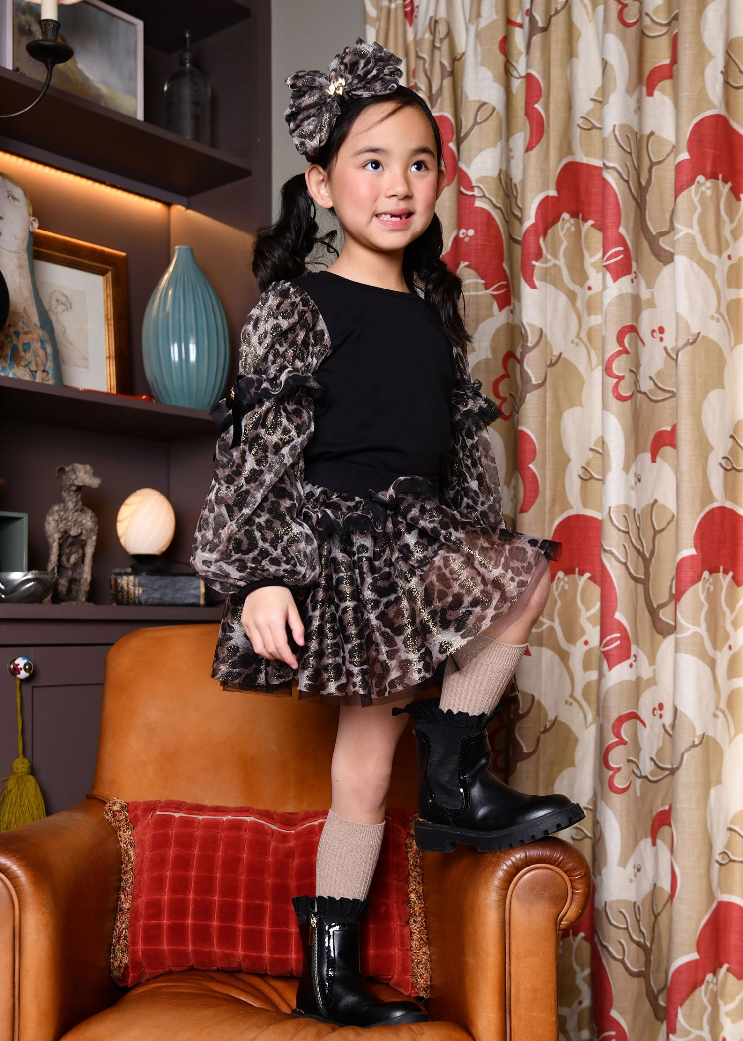 Lila Leopard Tulle Sleeve Top Black 3 Lila Leopard Tulle Sleeve Top Black - Image 3