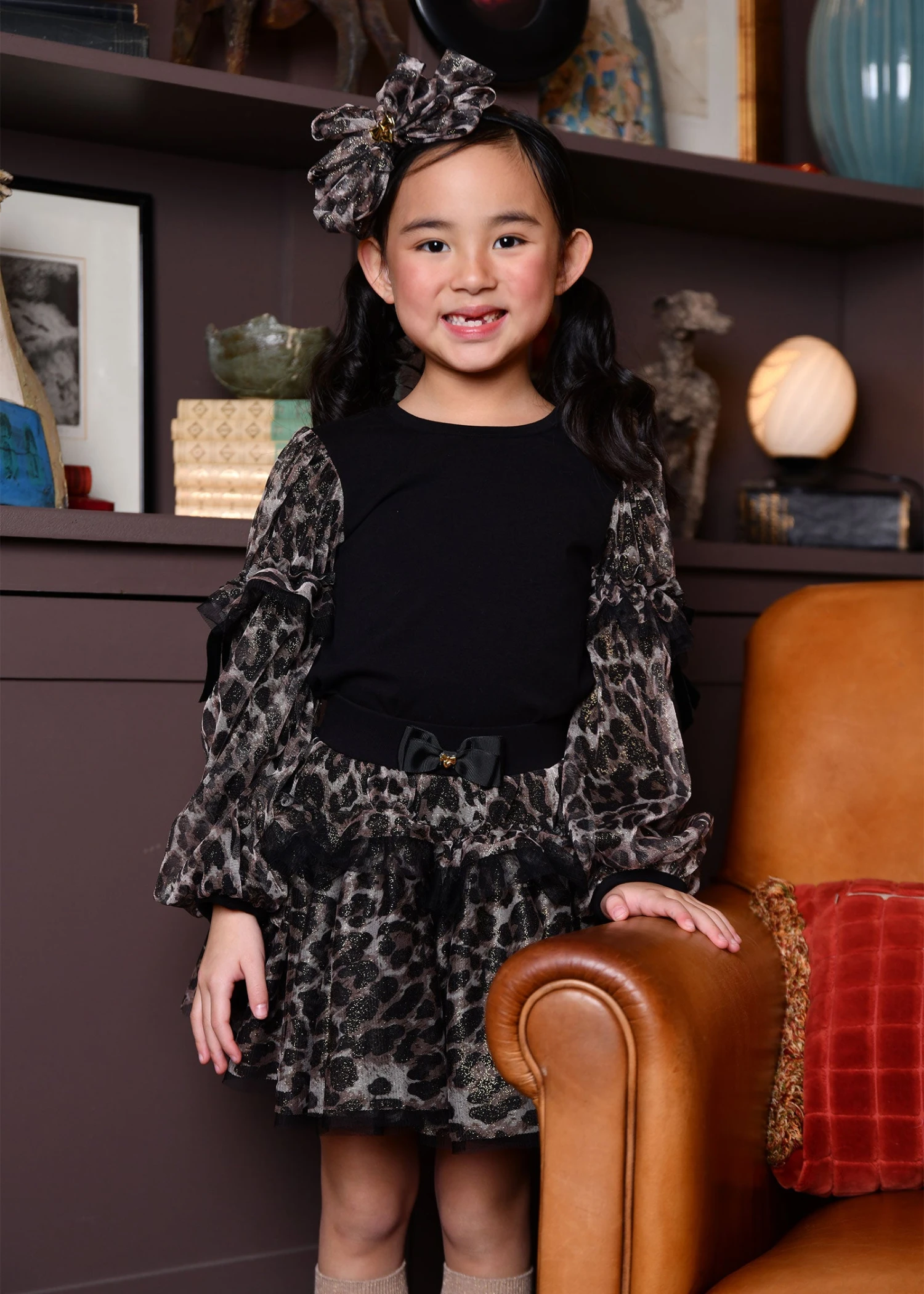 Lila Leopard Tulle Sleeve Top Black 2 Lila Leopard Tulle Sleeve Top Black - Image 2