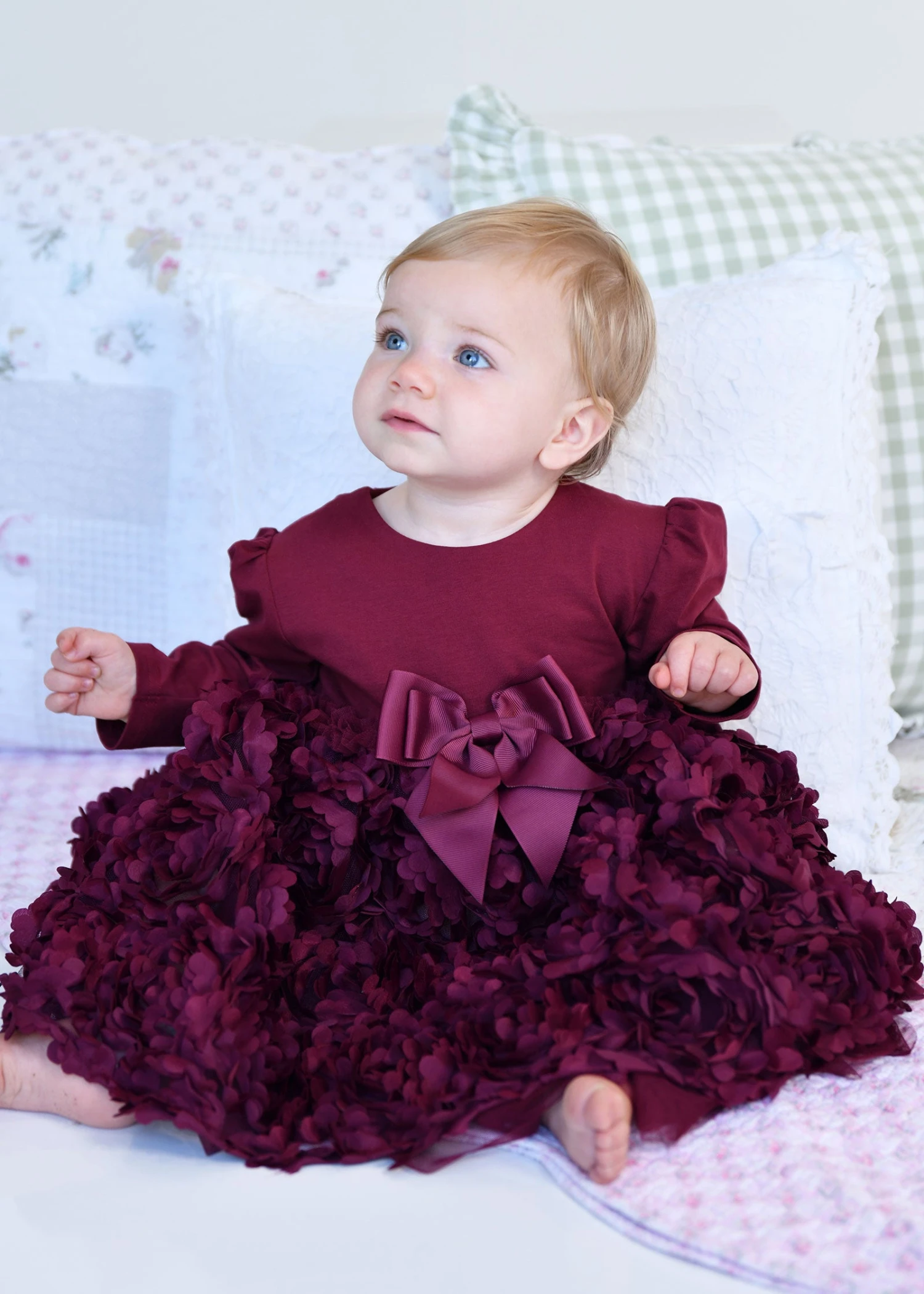 Lively Baby 3D Roses Dress Burgundy 2 Lively Baby 3D Roses Dress Burgundy - Image 2