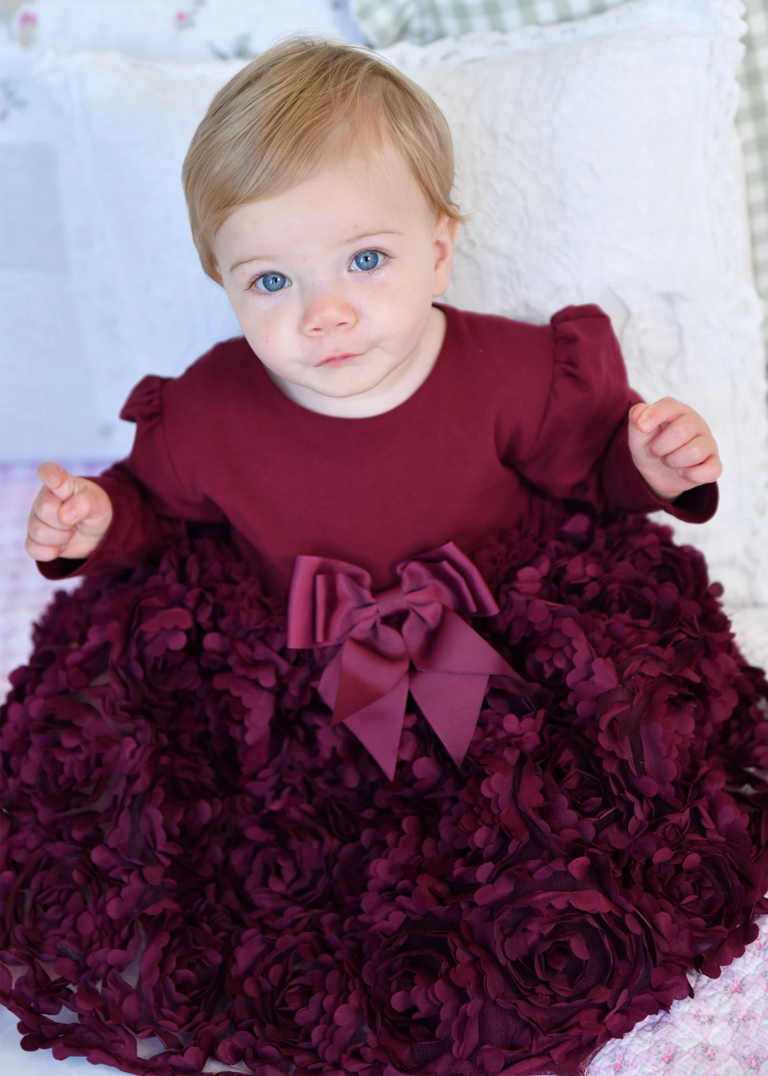 Lively Baby 3D Roses Dress Burgundy 3 Lively Baby 3D Roses Dress Burgundy - Image 3