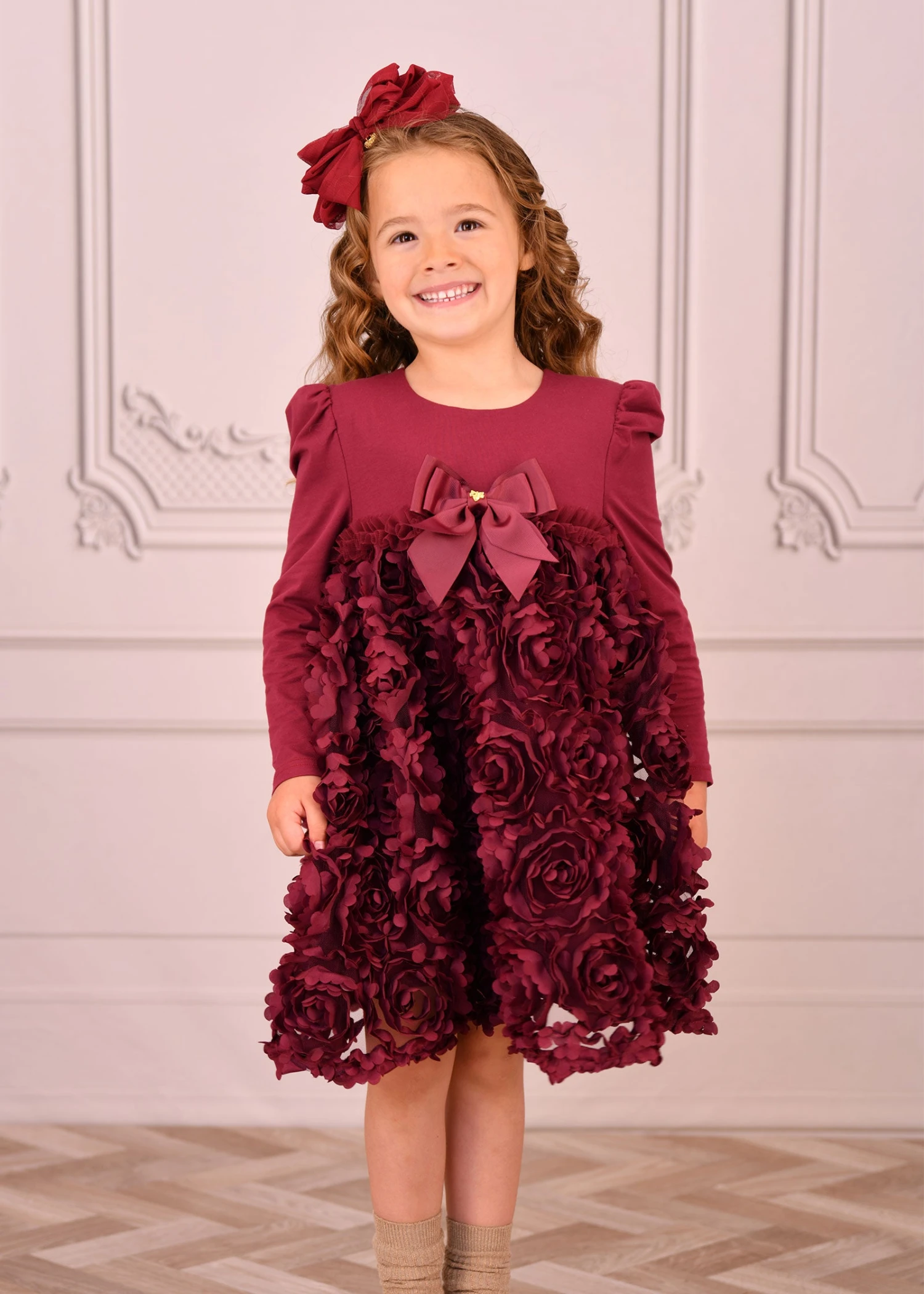 Lively 3D Roses Dress Burgundy 2 Lively 3D Roses Dress Burgundy - Image 2