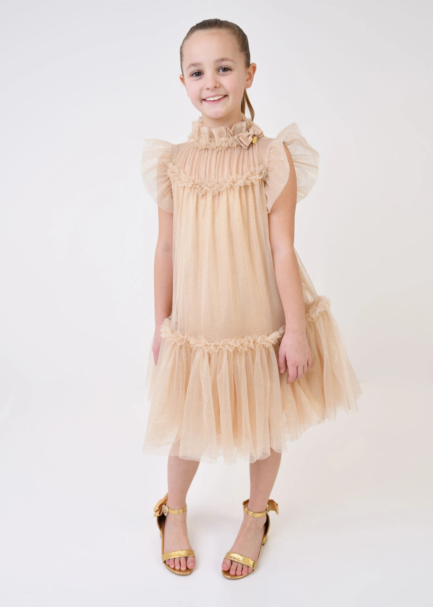 Marigold Ruffle Dress Gold Sparkle 2 Marigold Ruffle Dress Gold Sparkle - Image 2