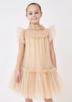 Marigold Ruffle Dress Gold Sparkle 8 Marigold Ruffle Dress Gold Sparkle -Angels-Face Shop Marigold Dress Gold Lifestyle 1