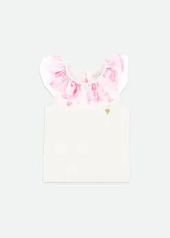 Marlene Roses Ruffle Top Snowdrop/Pink