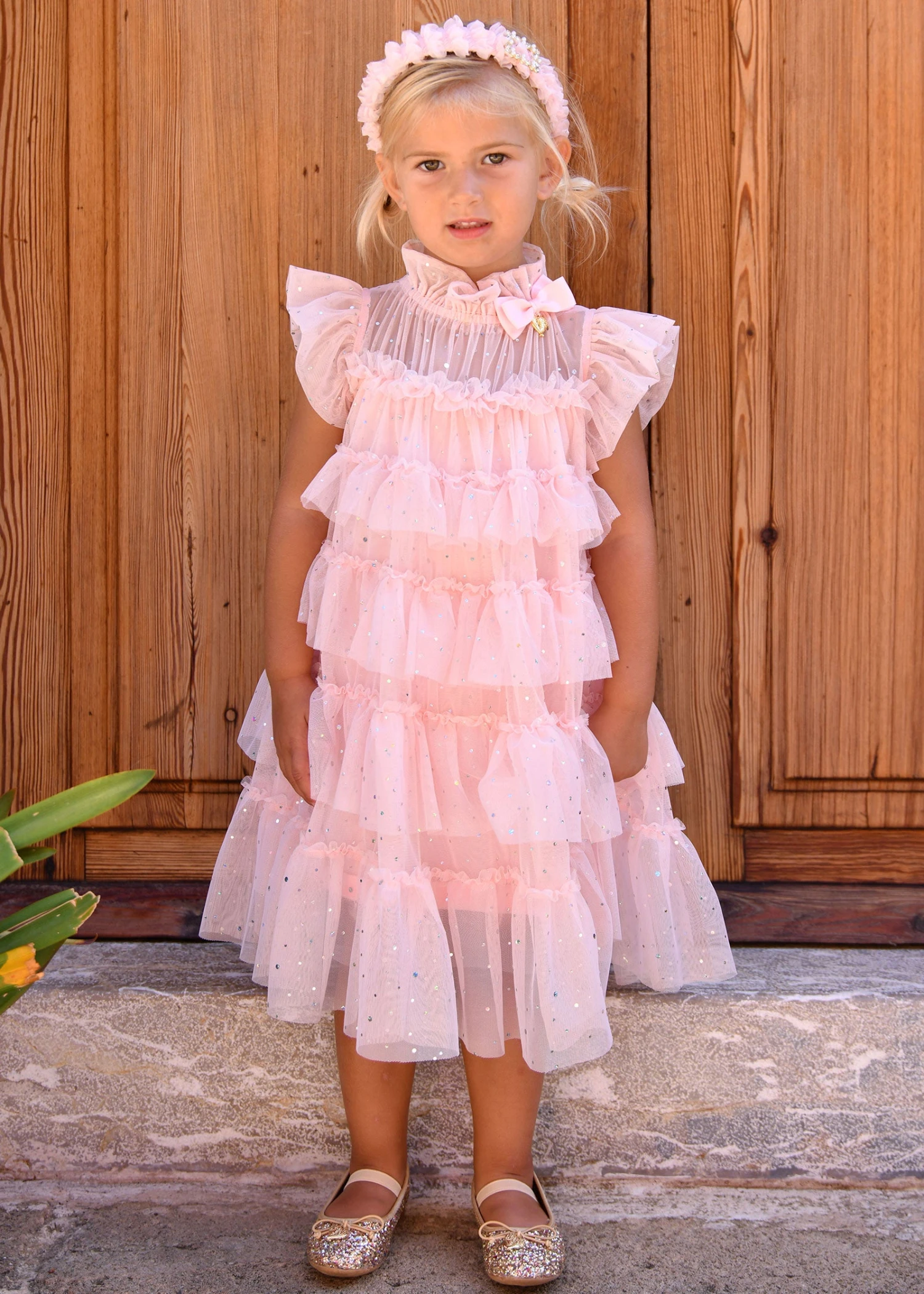 Mitzi Sparkle Tiered Dress Pale Pink 2 Mitzi Sparkle Tiered Dress Pale Pink - Image 2