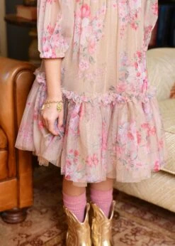 Myrtisa Flower Tulle Dress Sand -Angels-Face Shop Myrtisa Dress Sand Lifestyle 2