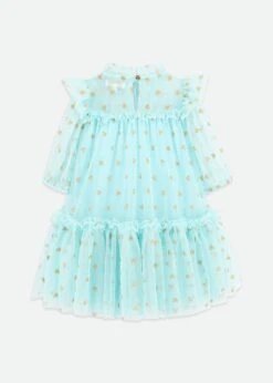 Myrtle Gold Hearts Tulle Dress Aqua -Angels-Face Shop Myrtle Dress Aqua Back