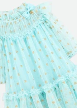 Myrtle Gold Hearts Tulle Dress Aqua -Angels-Face Shop Myrtle Dress Aqua Detail