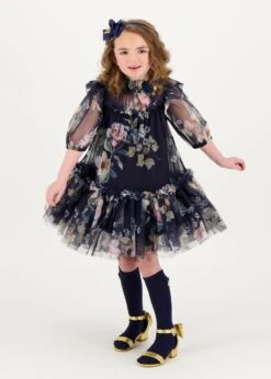 Myrtle Flower Tulle Dress Navy -Angels-Face Shop Myrtle Dress Navy Lifestyle