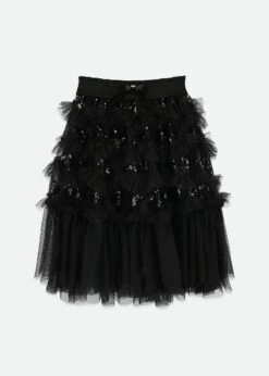 Nadine Long Sequin Skirt Black