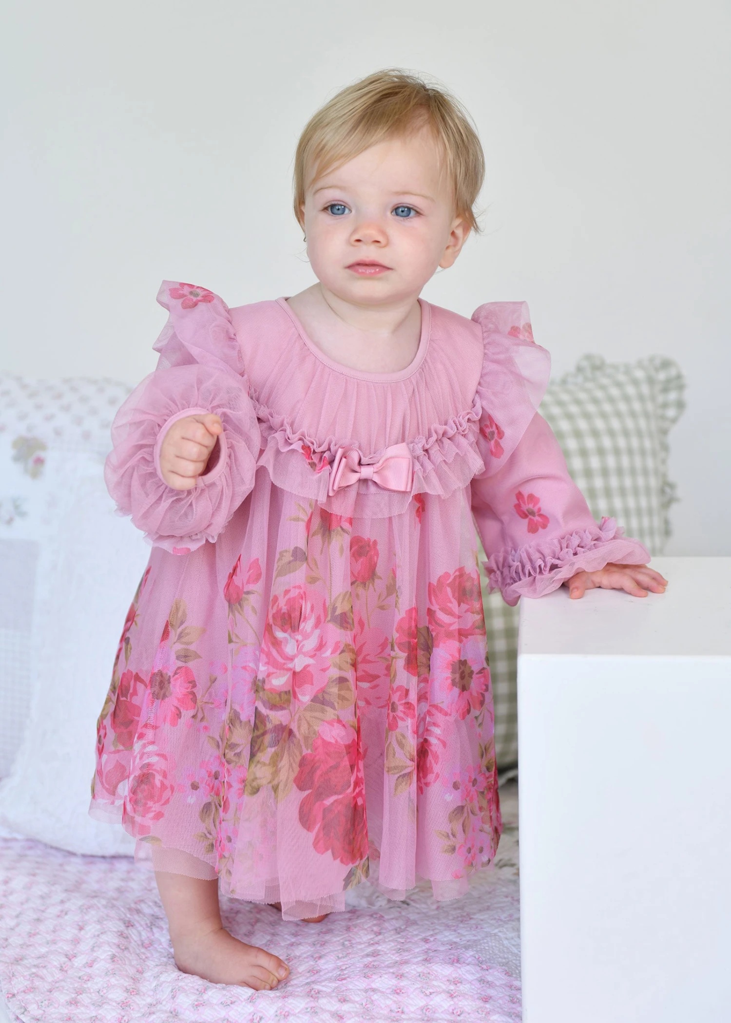Nadiya Baby Boarder Print Dress Tea Rose 2 Nadiya Baby Boarder Print Dress Tea Rose - Image 2