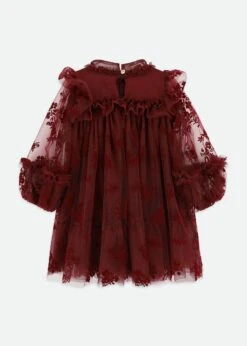 Nadiya Flock Flower Tulle Dress Burgunday -Angels-Face Shop Nadiya Dress Burgundy Back