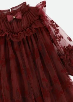 Nadiya Flock Flower Tulle Dress Burgunday -Angels-Face Shop Nadiya Dress Burgundy Side