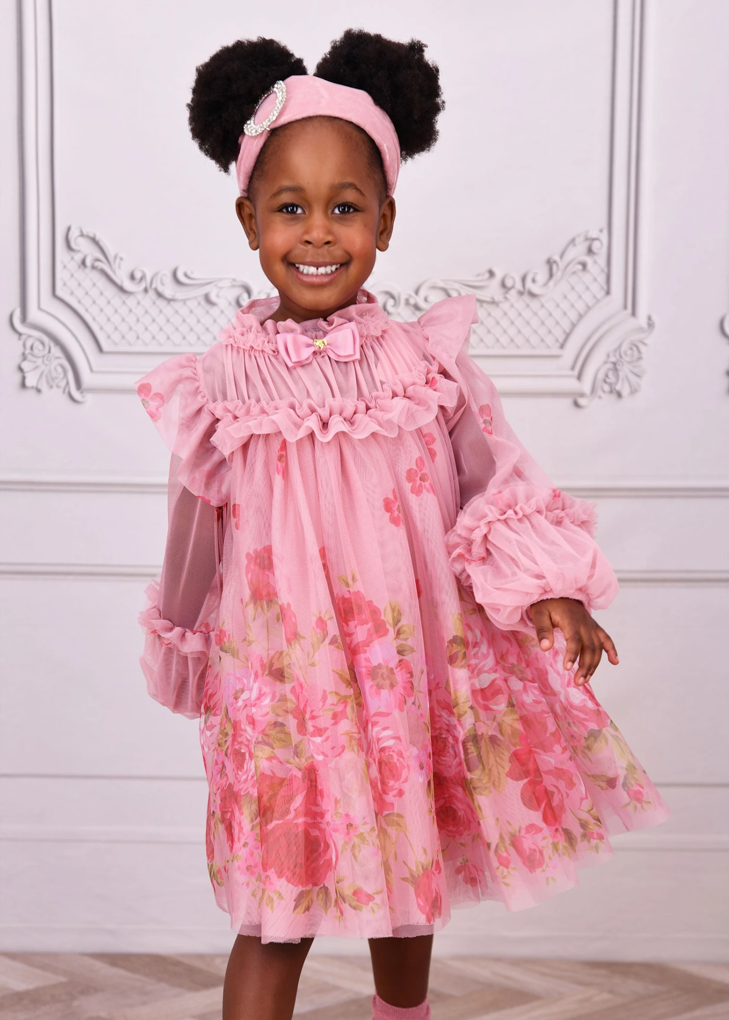 Nadiya Border Print Tulle Dress Tea Rose 3 Nadiya Border Print Tulle Dress Tea Rose - Image 3