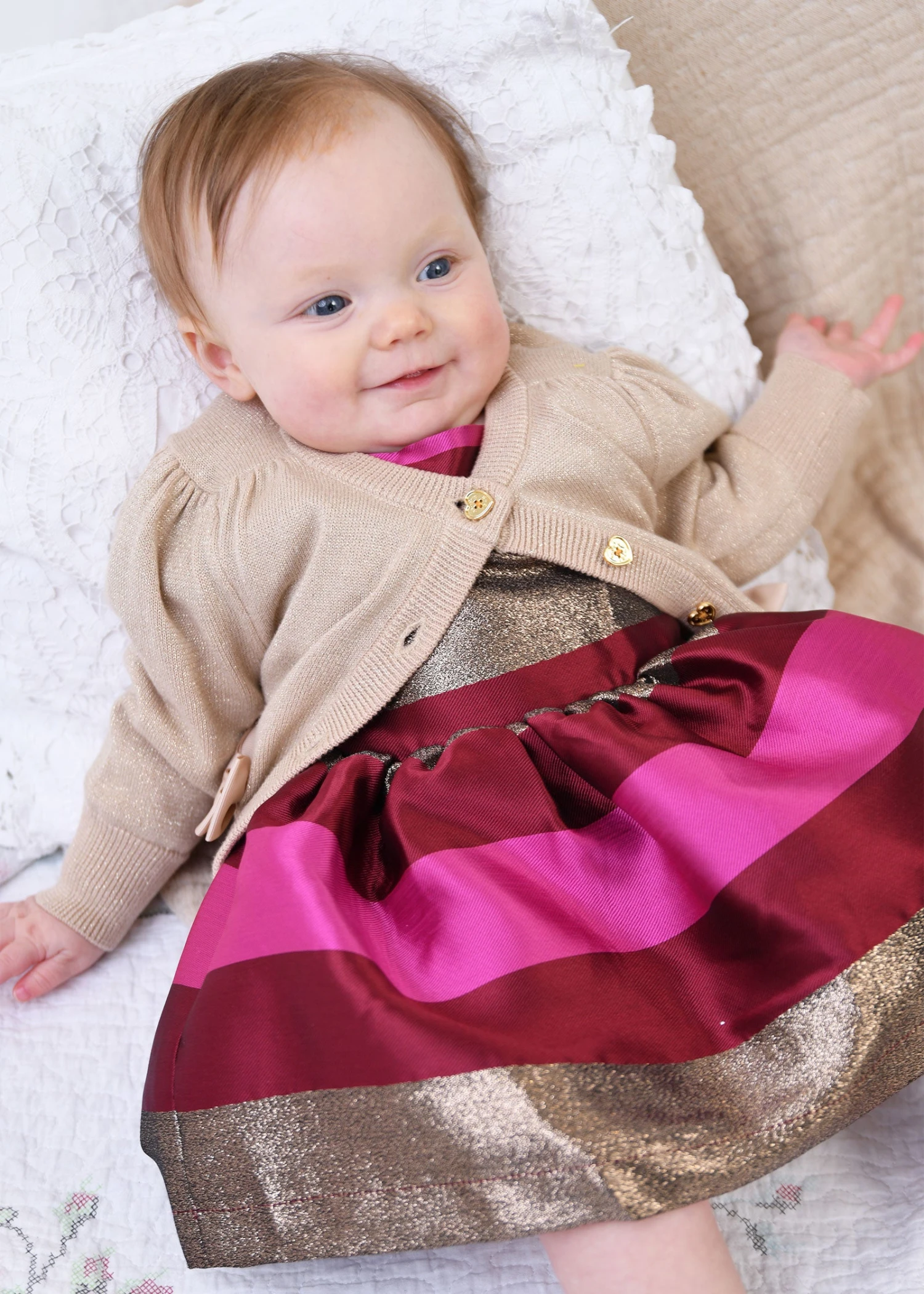 Nicolette Metallic Baby Cardigan Sand 2 Nicolette Metallic Baby Cardigan Sand - Image 2