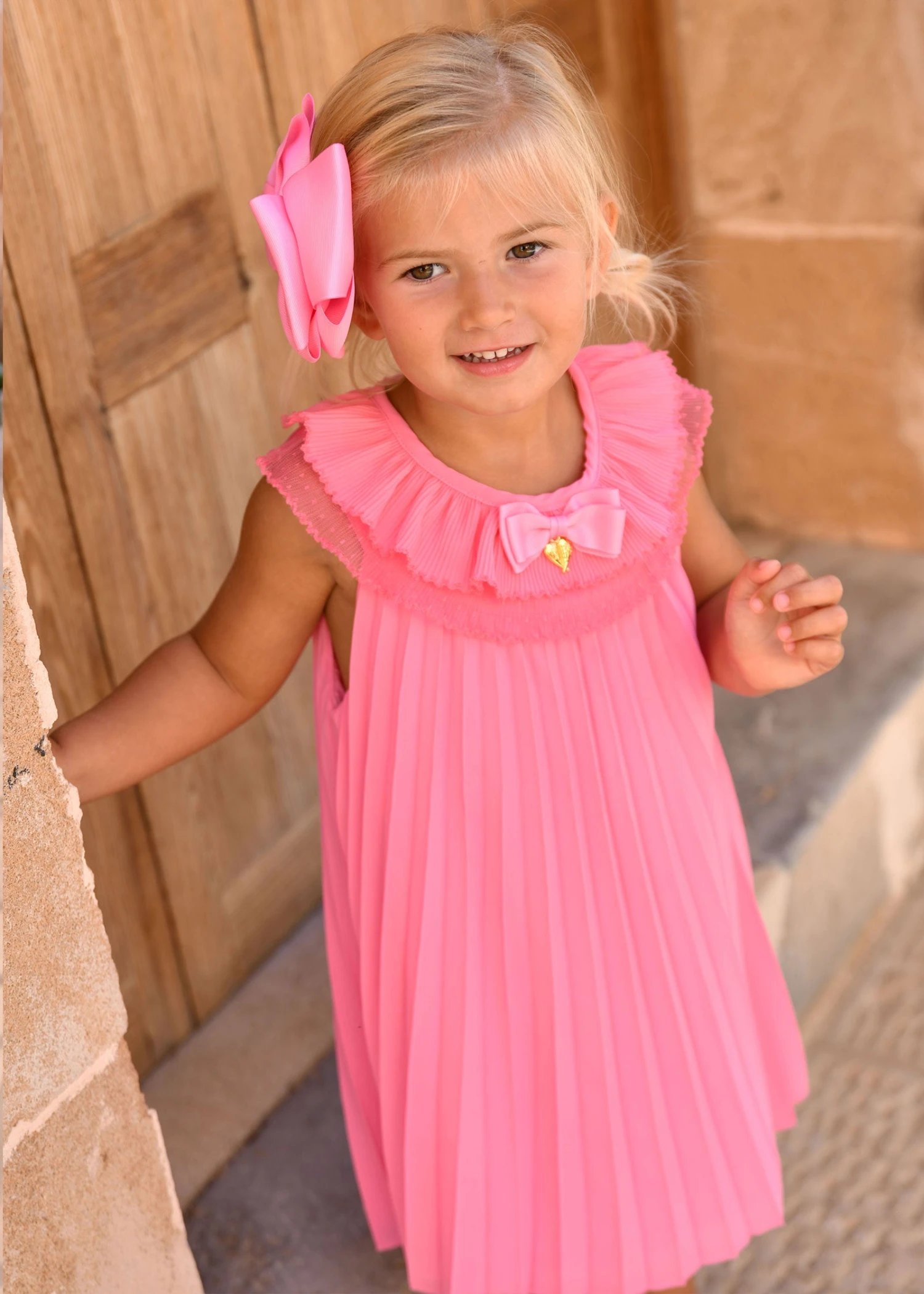 Norma Pleated Dress Begonia Pink 2 Norma Pleated Dress Begonia Pink - Image 2