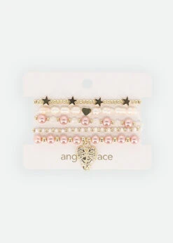 Star Bracelet Set Tea Rose 5 Star Bracelet Set Tea Rose -Angels-Face Shop Pearl Bracelet Pink Card