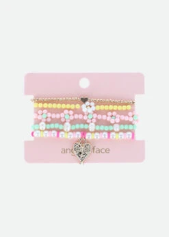 Pink Flower Bracelet Set -Angels-Face Shop Pink Flower Bracelet Card
