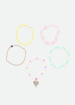 Pink Flower Bracelet Set