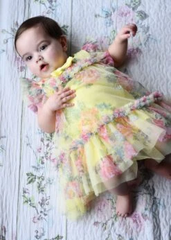 Rosebud Flower Tulle Baby Dress Sherbert Yellow -Angels-Face Shop Rosebud BabyDress Sherbert Lifestyle